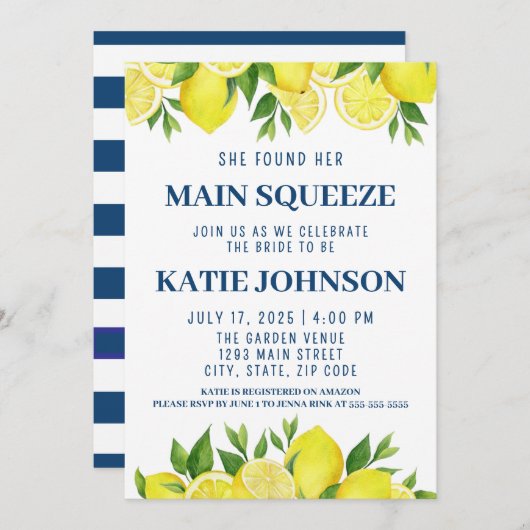 She Found Her Main Squeeze Bridal Shower Invite 招待状 (正面/裏面)