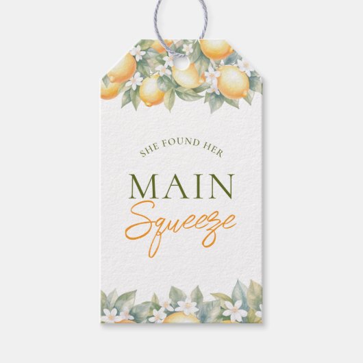 She Found Her Main Squeeze Lemon Bridal Shower ギフトタグ (正面)