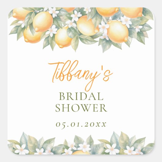 She Found Her Main Squeeze Lemon Bridal Shower スクエアシール (正面)