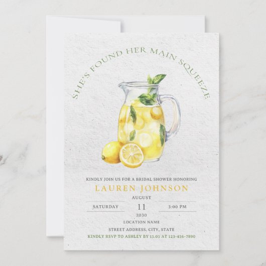 She Found Her Main Squeeze Lemon Bridal Shower 招待状 (正面)