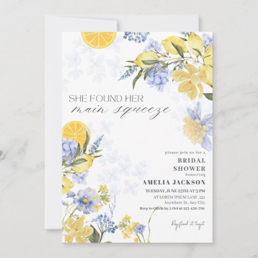 She Found Her Main Squeeze lemon Bridal Shower 招待状 (正面)