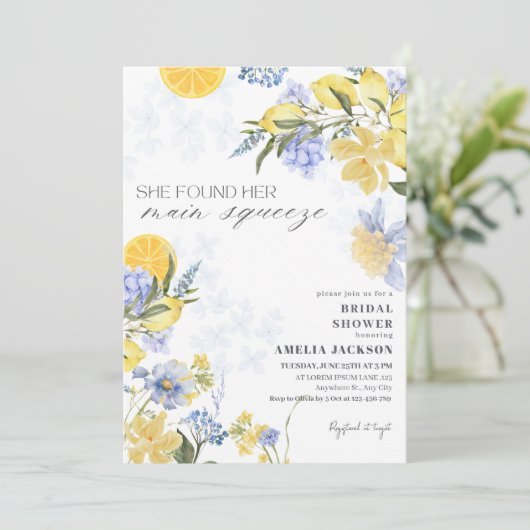 She Found Her Main Squeeze lemon Bridal Shower 招待状 (スタンド正面)