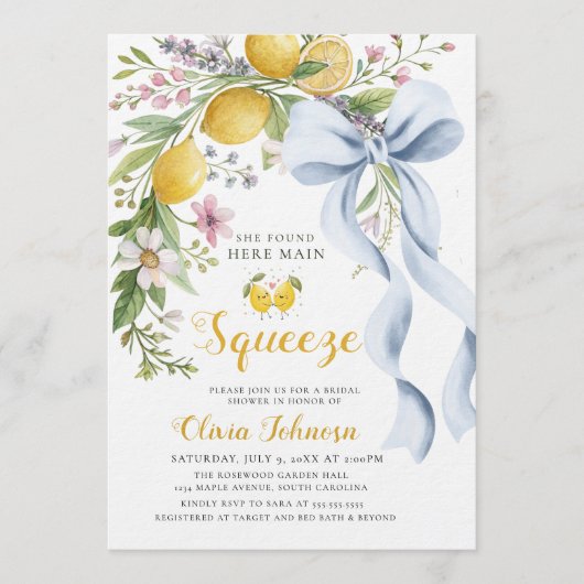 She Found Her Main Squeeze Lemon Bridal Shower 招待状 (正面)