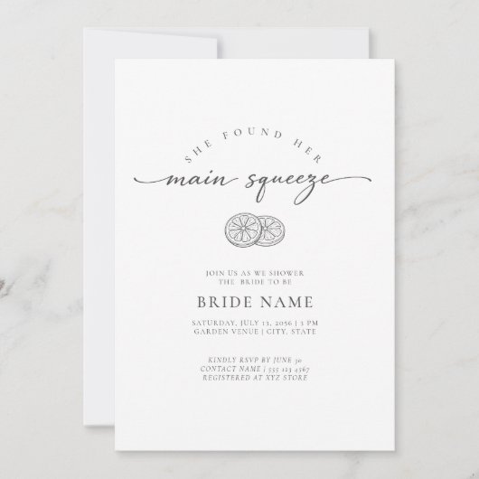 She Found Her Main Squeeze Lemon Bridal Shower 招待状 (正面)