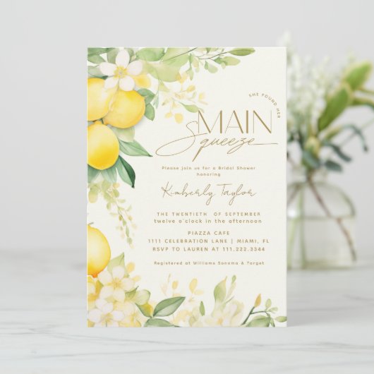 She Found Her Main Squeeze Lemon Bridal Shower Inv 招待状 (スタンド正面)