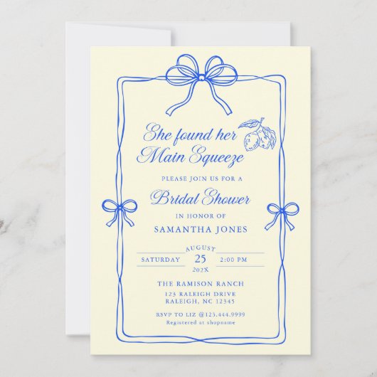 She Found Her Main Squeeze Lemons Bridal Shower 招待状 (正面)