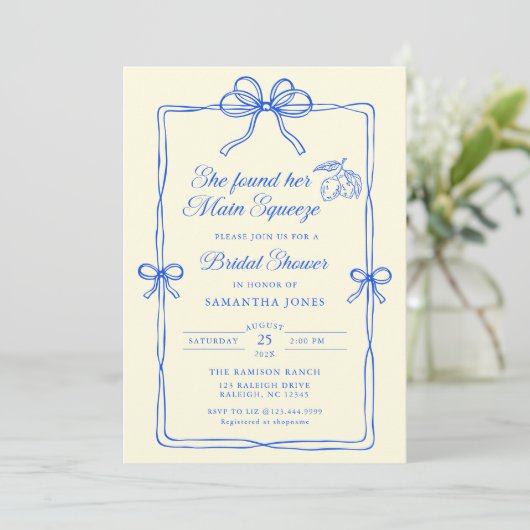 She Found Her Main Squeeze Lemons Bridal Shower 招待状 (スタンド正面)