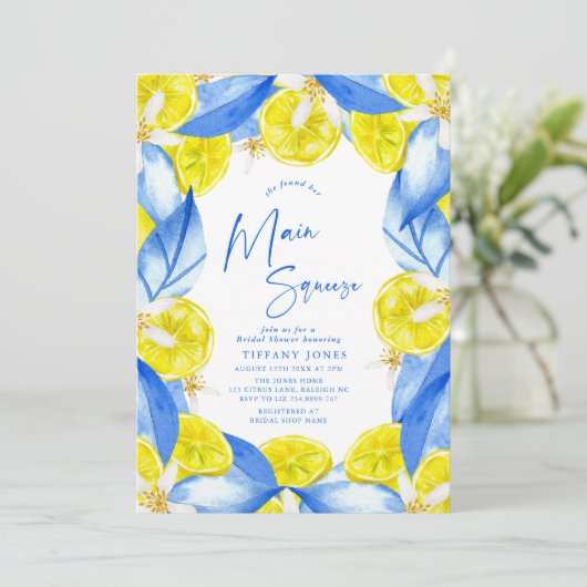 She Found Her Main Squeeze Lemons Bridal Shower 招待状 (スタンド正面)