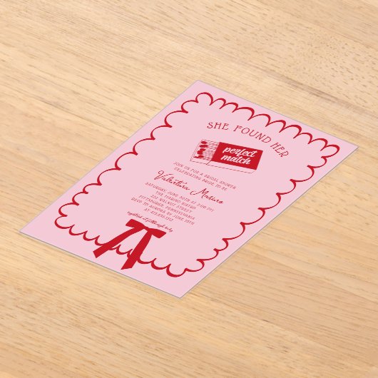 She Found Her Perfect Match Doodle Bridal Shower  アクリル招待状 (レイダウン)