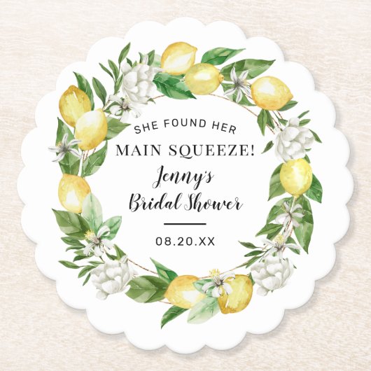 She Found Her Perfect Match Lemon Bridal Shower ペーパーコースター (正面)