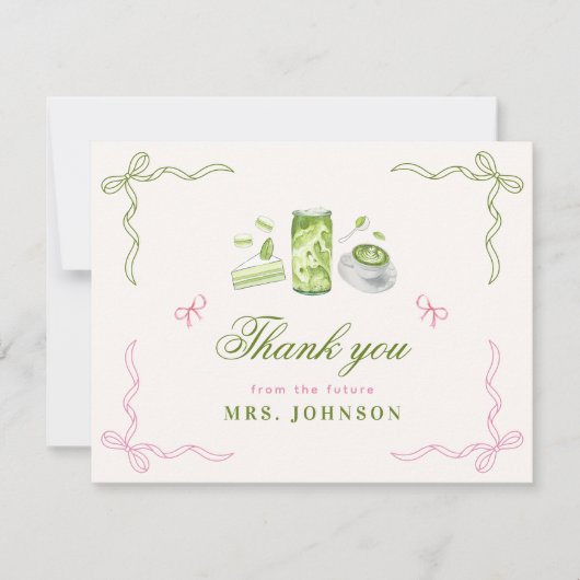 She Found Her Perfect Matcha Bow Bridal Shower  サンキューカード (正面)