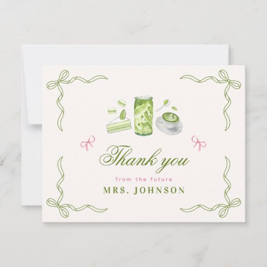 She Found Her Perfect Matcha Bow Bridal Shower  サンキューカード (正面)