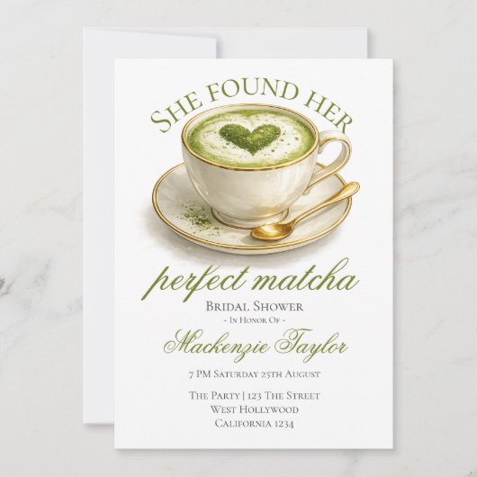 She Found Her Perfect Matcha Bridal Shower  招待状 (正面)
