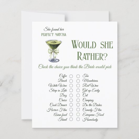 She Found Her Perfect Matcha Bridal Shower Game (正面)