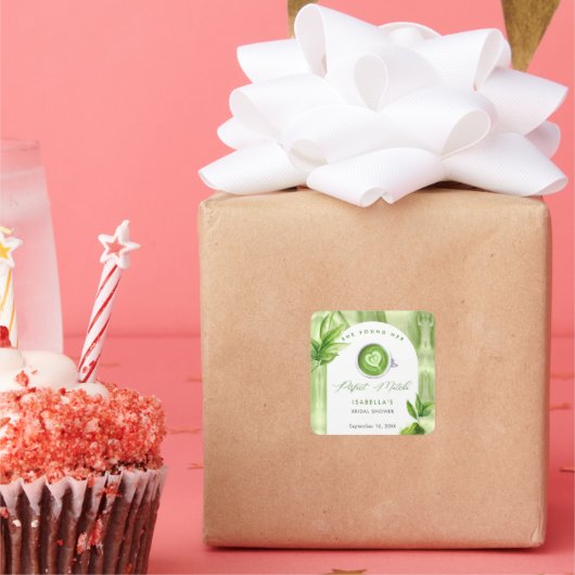 She Found Her Perfect Matcha Elegant Bridal Shower スクエアシール (パーティー)