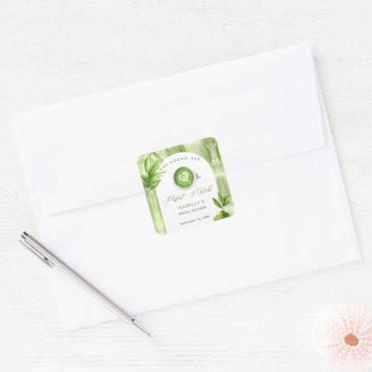 She Found Her Perfect Matcha Elegant Bridal Shower スクエアシール (封筒)
