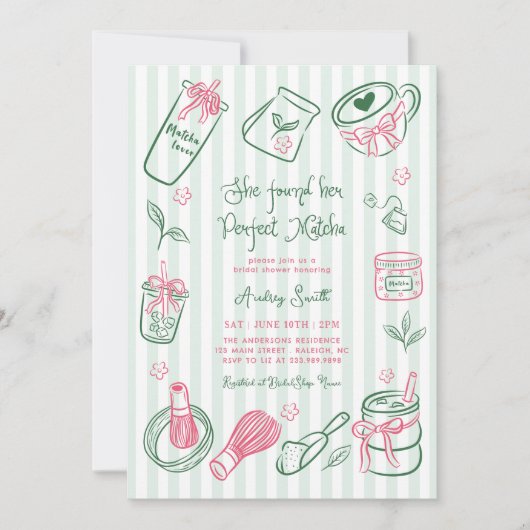 She Found Her Perfect Matcha Green Bridal Shower 招待状 (正面)
