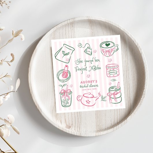 She Found Her Perfect Matcha Pink Bridal Shower スタンダードカクテルナプキン