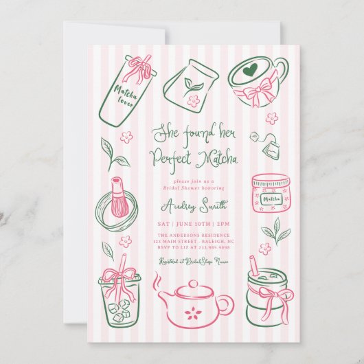 She Found Her Perfect Matcha Pink Bridal Shower 招待状 (正面)