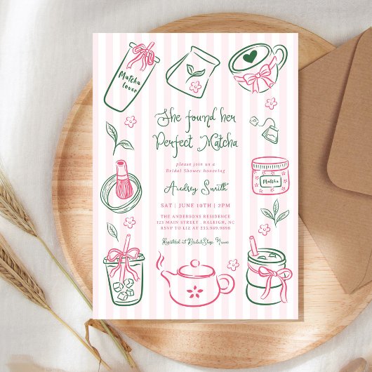 She Found Her Perfect Matcha Pink Bridal Shower 招待状