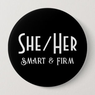 SHE/HERと頭が切れるFirm Round Blackボタン 缶バッジ