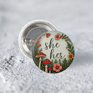 She/Her コテージコアスタイル 最小限のLGBTQ ピンズ 缶バッジ