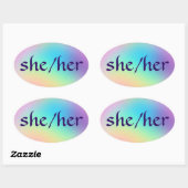 「She/Her」代名詞レインボーグラデーション楕円ステッカー 楕円形シール (シート)