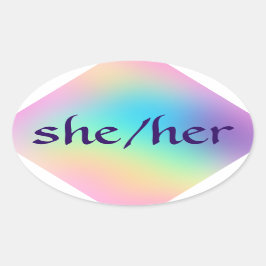 「She/Her」代名詞レインボーグラデーション楕円ステッカー 楕円形シール