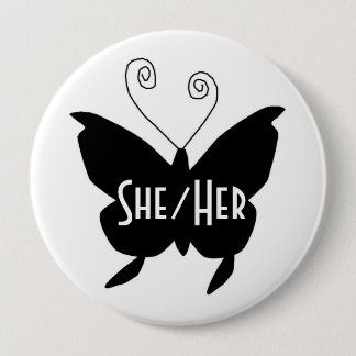 SHE/HER DIVAバタフライラウンドホワイトボタン 缶バッジ