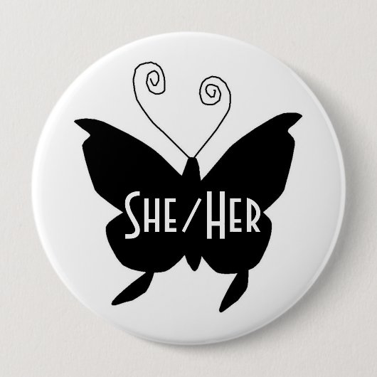 SHE/HER DIVAバタフライラウンドホワイトボタン 缶バッジ (正面)