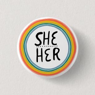 SHE/HER Reainbowリングや輪カラフルプライド 缶バッジ