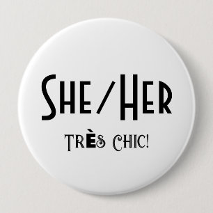 SHE/HER TRESシックな丸いホワイトボタン 缶バッジ