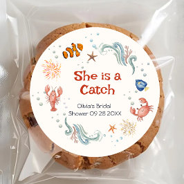 She Is a Catch Coastal Bridal Shower Favor Sticker ラウンドシール