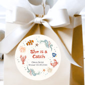 She Is a Catch Coastal Bridal Shower Favor Sticker ラウンドシール