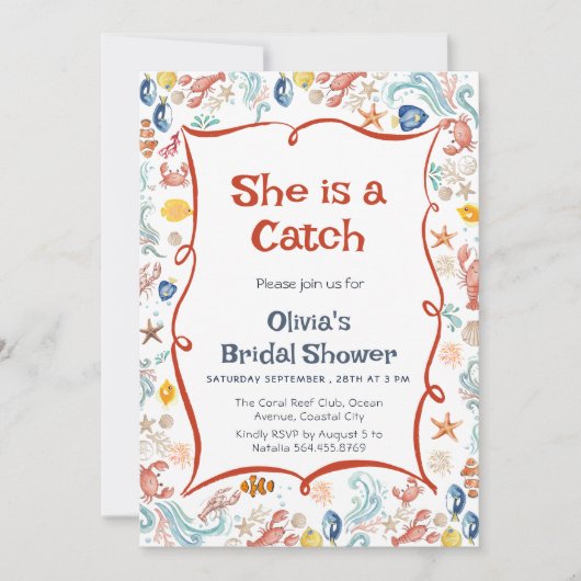 She Is a Catch Coastal theme Bridal Shower  招待状 (正面)