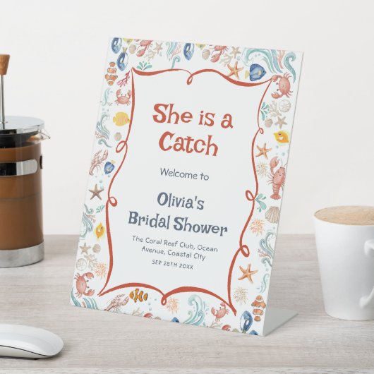 She Is a Catch Nautical Bridal Shower Welcome 台座サイン (インサイチュ)