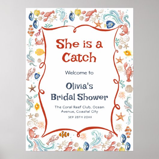 She Is a Catch Ocean Welcome Poster Nautical ポスター (正面)