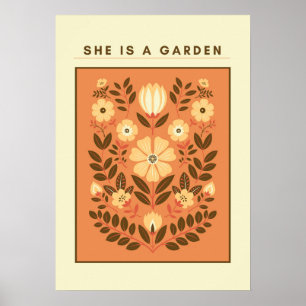 She Is a Garden - ボタニカル ウォール アート (テラコッタ) ポスター
