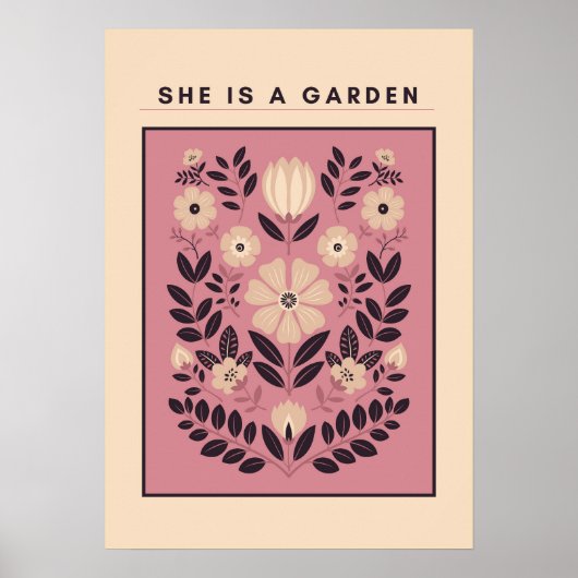 She Is a Garden – Botanical Wall Art (Blush) ポスター (正面)