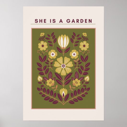 She Is a Garden – Botanical Wall Art (Sage) ポスター (正面)
