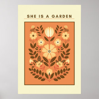 She Is a Garden – Botanical Wall Art (Terracotta) ポスター