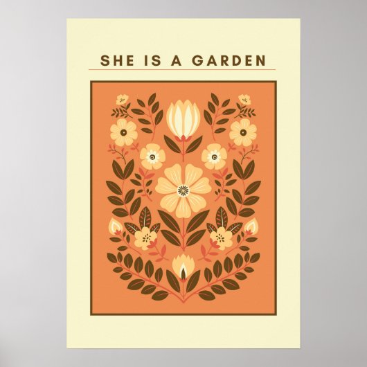She Is a Garden – Botanical Wall Art (Terracotta) ポスター (正面)