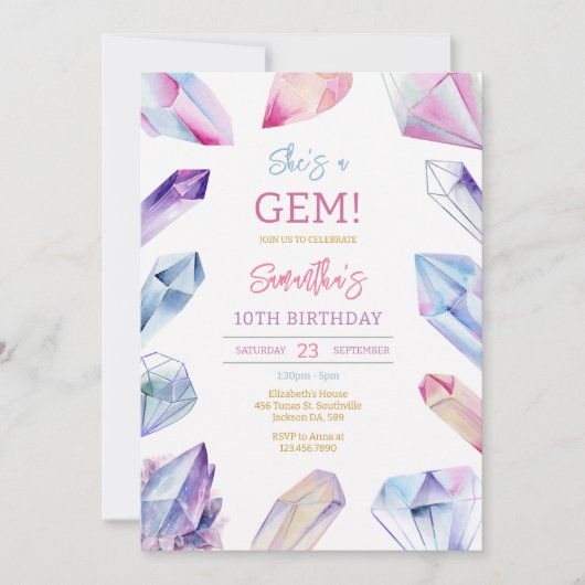 She Is A Gem Stone Crystal Birthday Invitation 招待状 (正面)