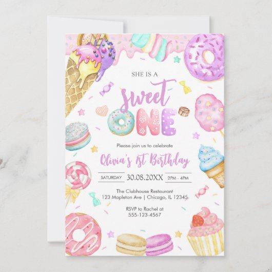 She is a Sweet One Birthday Party Invitation 招待状 (正面)