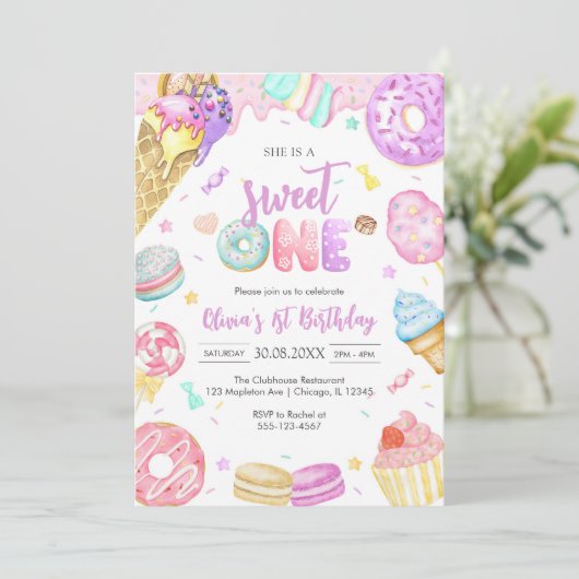 She is a Sweet One Birthday Party Invitation 招待状 (スタンド正面)