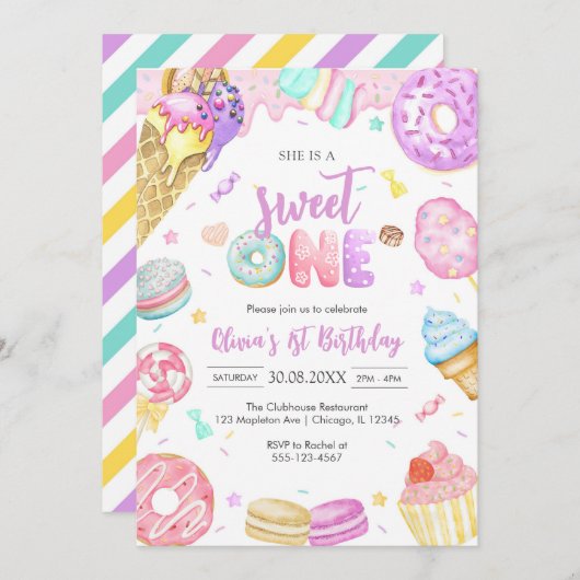 She is a Sweet One Birthday Party Invitation 招待状 (正面/裏面)