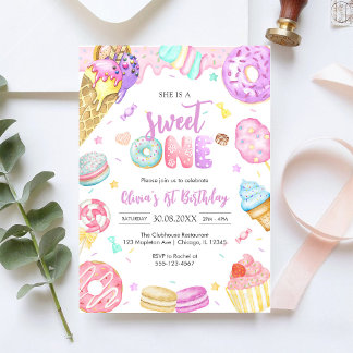 She is a Sweet One Birthday Party Invitation 招待状