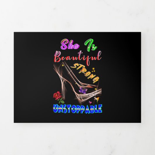 She Is Beautiful Strong Unstoppable 三つ折りクリスマスカード (カバー)