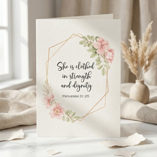 She Is Clothed in Strength and Dignity Birthday カード