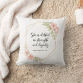 She Is Clothed in Strength and Dignity Floral クッション (ブランケット)
